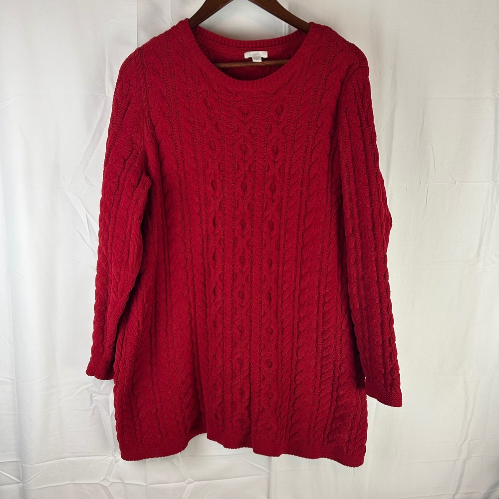 J. Jill Cable Knit Sweater Womens XL Red Crew Neck Long Sleeve Relaxed Fit